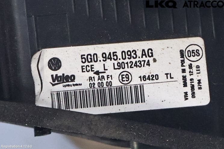 Volkswagen VW GOLF / E-GOLF VII 13-20 Baklykt Venstre På Luke(Indre