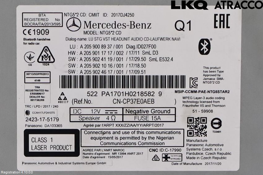 Mercedes-Benz MB C-KLASS (W205) 14-21 Stereo Radio Med Cd