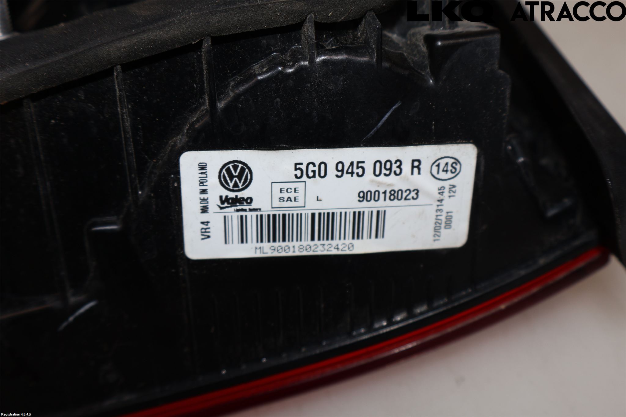 Volkswagen VW GOLF / E-GOLF VII 13-20 Baklykt Venstre  På Luke(Indre