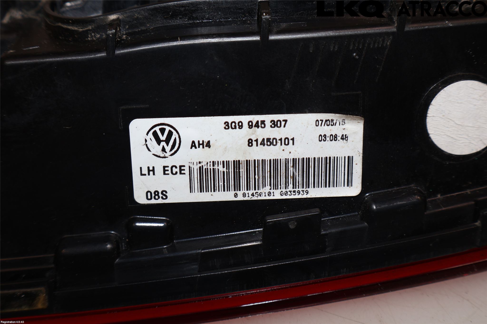 Volkswagen VW PASSAT 15-19 Baklykt Venstre  På Luke(Indre