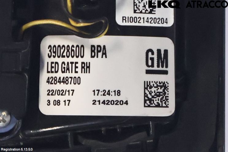 Opel ZAFIRA C 12-19 Baklykt Høyre  På Luke(Indre)