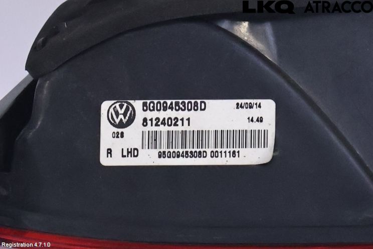 Volkswagen VW GOLF / E-GOLF VII 13-20 Baklykt Høyre  På Luke(Indre)