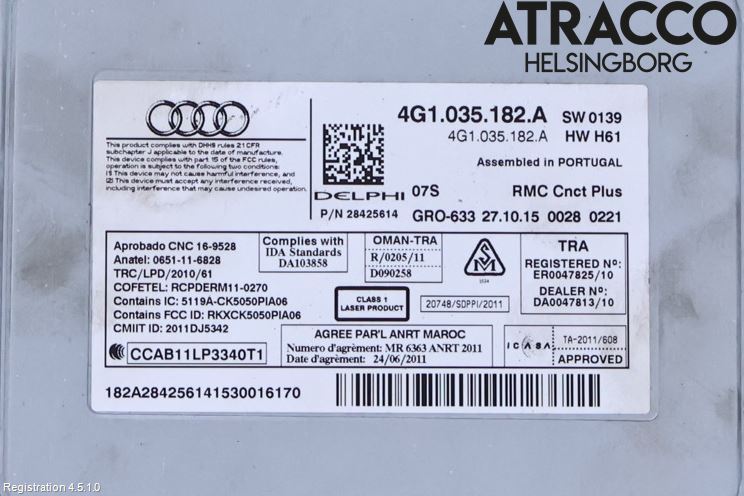 Audi A6/S6 4G 11-18 Stereo Radio Med Cd