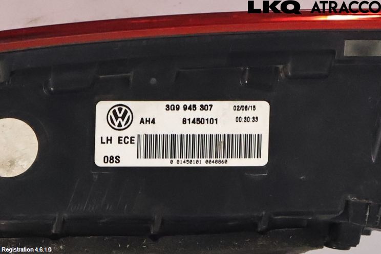 Volkswagen VW PASSAT 15-19 Baklykt Venstre  På Luke(Indre