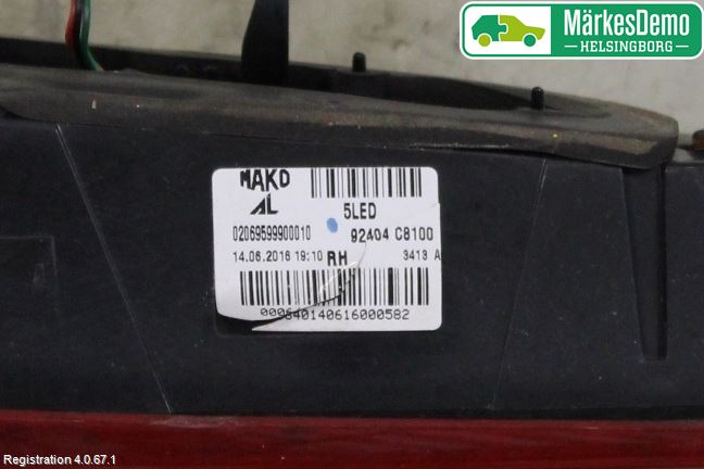 Hyundai i20 GB 15-20 Baklykt Høyre  På Luke(Indre)