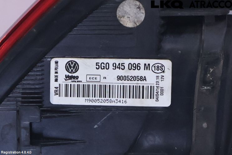 Volkswagen VW GOLF / E-GOLF VII 13-20 Baklykt Høyre