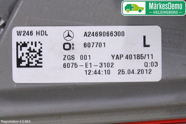Mercedes-Benz MB B-KLASS (W246/W242) 12-19 Baklykt Venstre På Luke(Indre