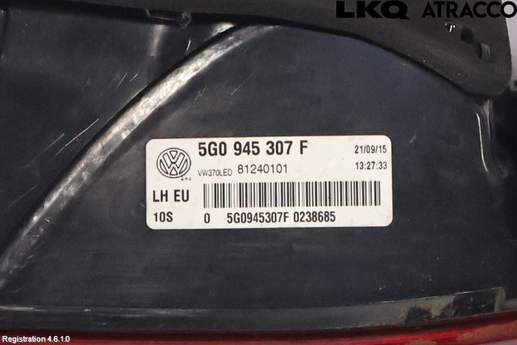 Volkswagen VW GOLF / E-GOLF VII 13-20 Baklykt Venstre  På Luke(Indre