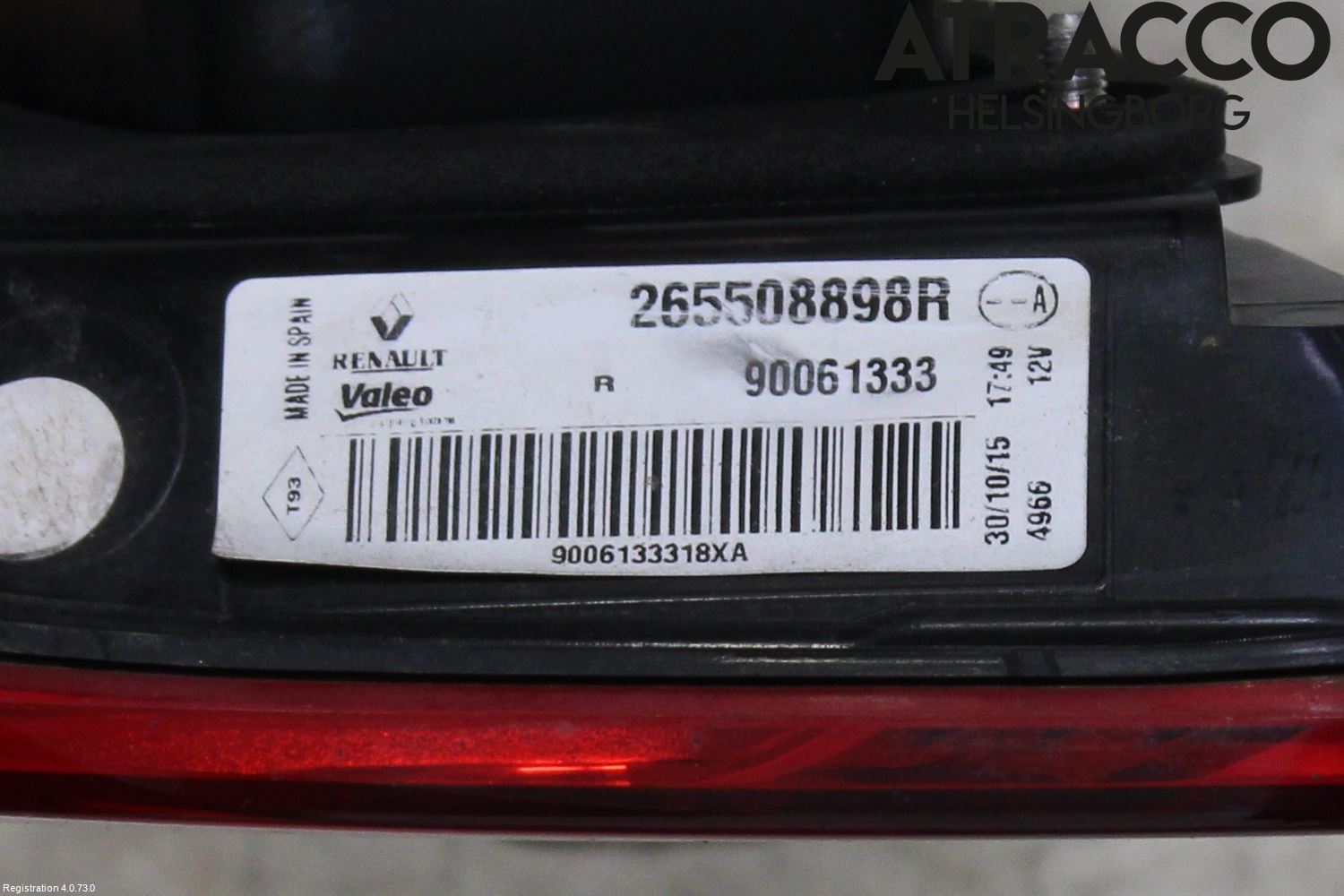Renault KADJAR 15- Baklykt Høyre  På Luke(Indre)