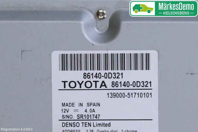 Toyota YARIS XP130 15-20 Stereo Radio Med Cd