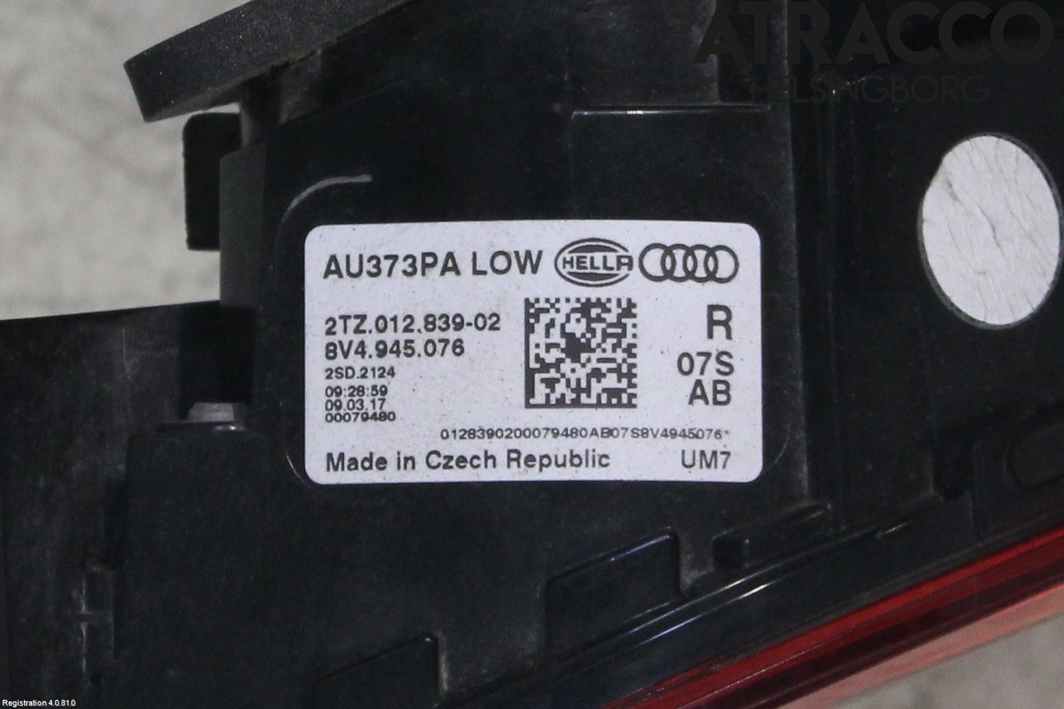 Audi A3/S3 8V 13-20 Baklykt Høyre  På Luke(Indre)