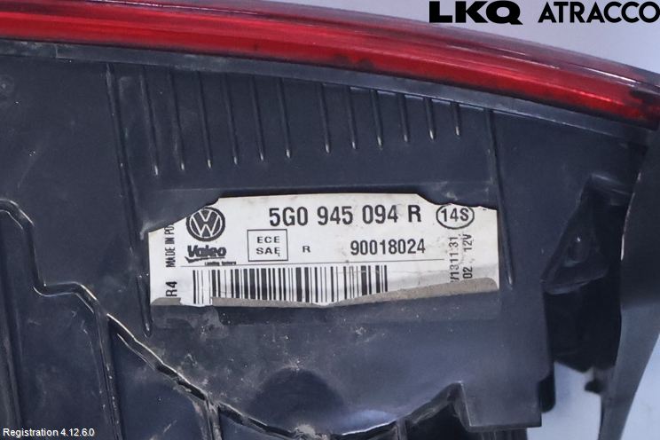Volkswagen VW GOLF / E-GOLF VII 13-20 Baklykt Høyre  På Luke(Indre)
