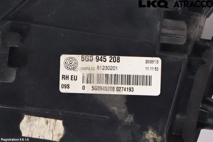 Volkswagen VW GOLF / E-GOLF VII 13-20 Baklykt Høyre