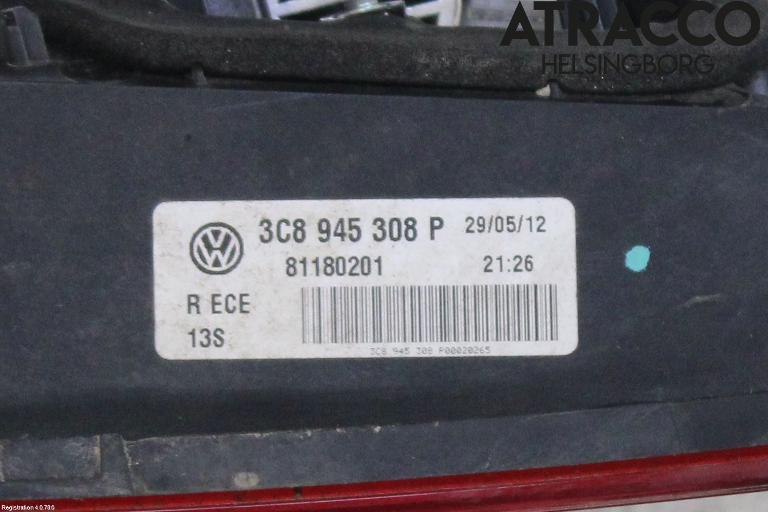 Volkswagen VW PASSAT CC 08-16 Baklykt Høyre  På Luke(Indre)