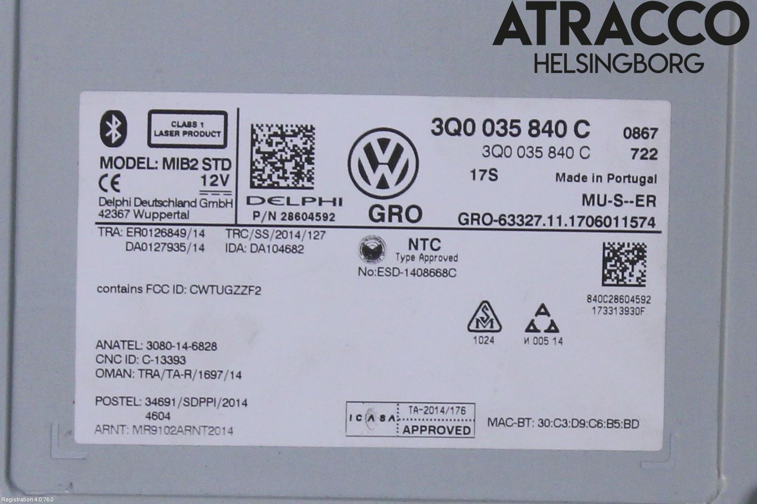 Volkswagen VW PASSAT 15-19 Stereo Radio Med Cd