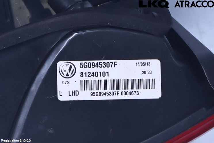 Volkswagen VW GOLF / E-GOLF VII 13-20 Baklykt Venstre  På Luke(Indre