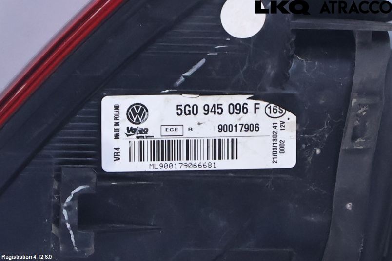 Volkswagen VW GOLF / E-GOLF VII 13-20 Baklykt Høyre