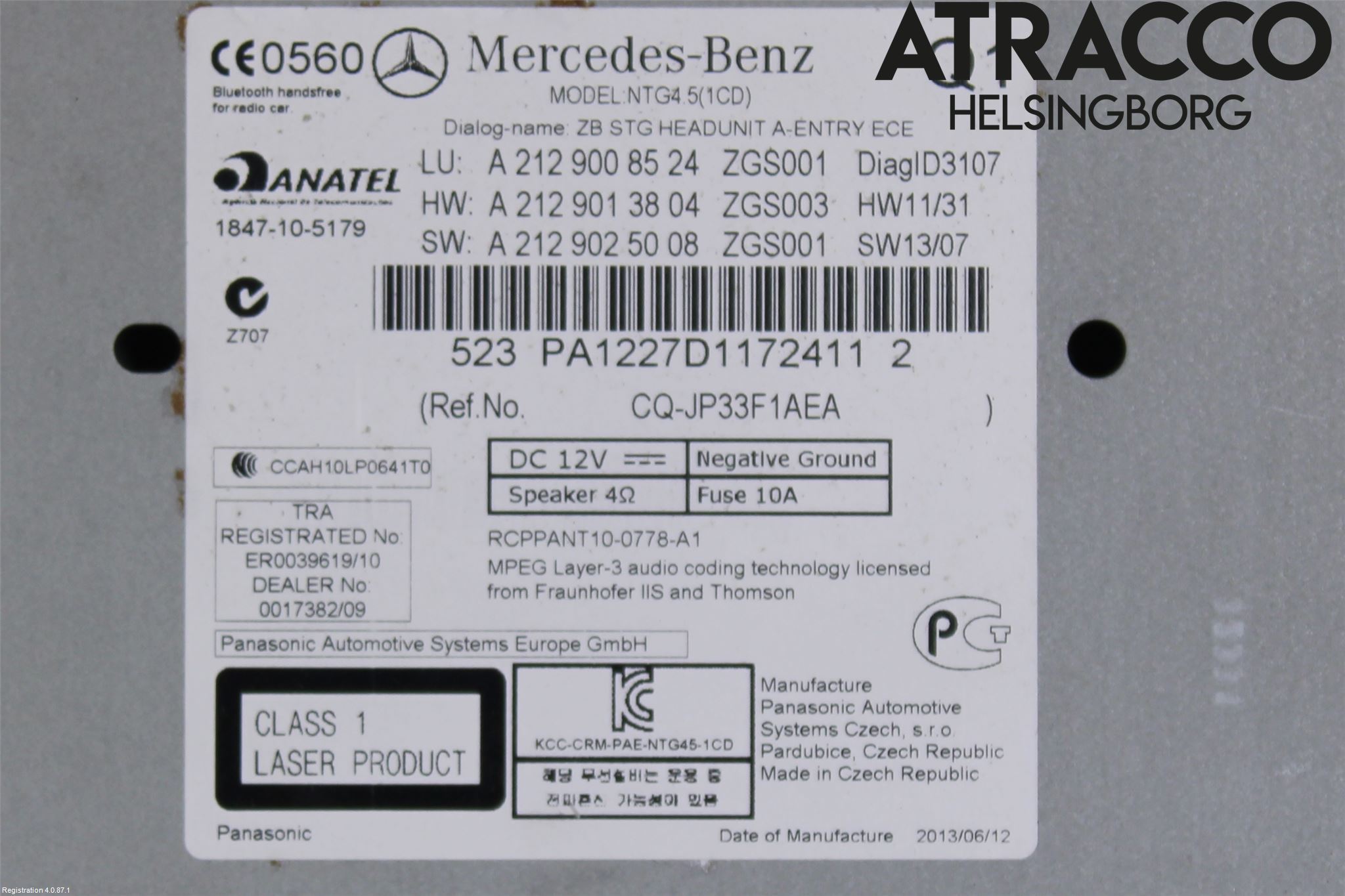 Mercedes-Benz MB E-KLASS (W212) 09-16 Stereo Radio Med Cd