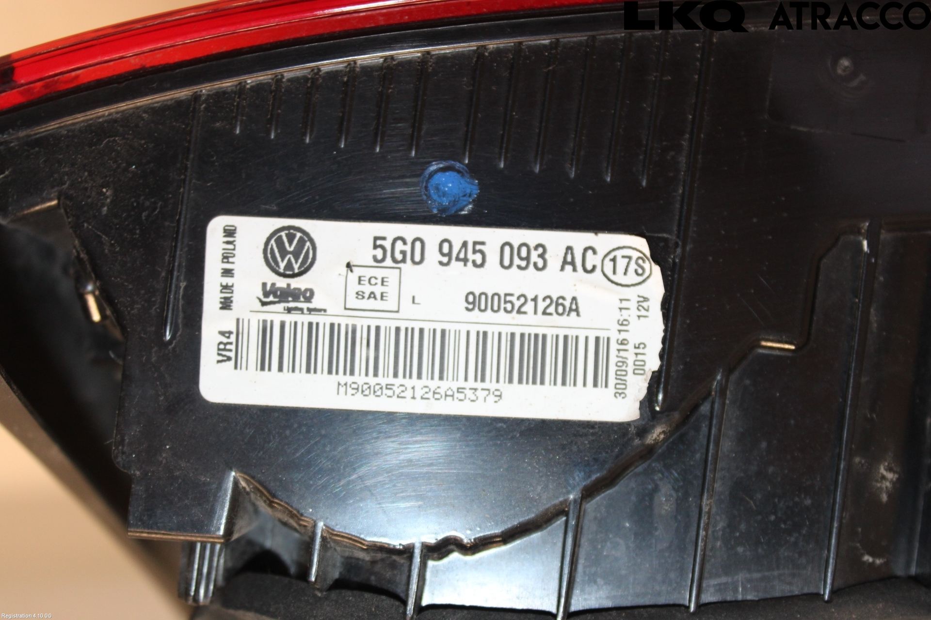 Volkswagen VW GOLF / E-GOLF VII 13-20 Baklykt Venstre  På Luke(Indre