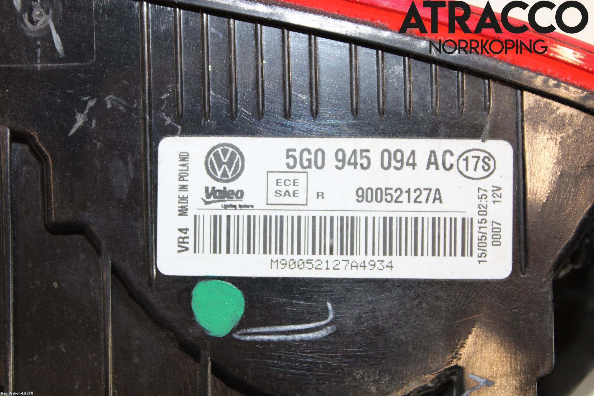 Volkswagen VW GOLF / E-GOLF VII 13-20 Baklykt Høyre  På Luke(Indre)