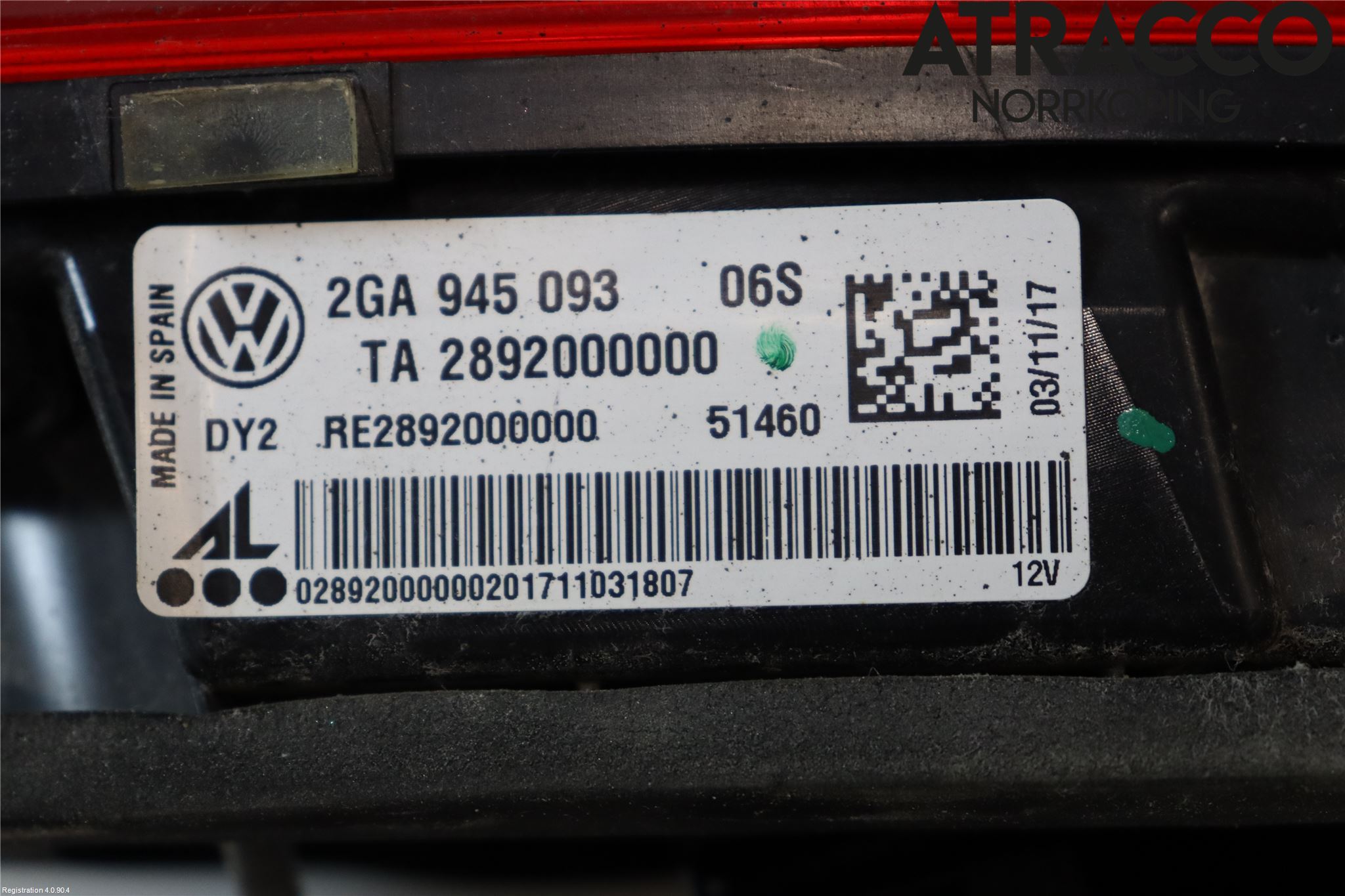Volkswagen VW T-ROC 18- Baklykt Venstre  På Luke(Indre