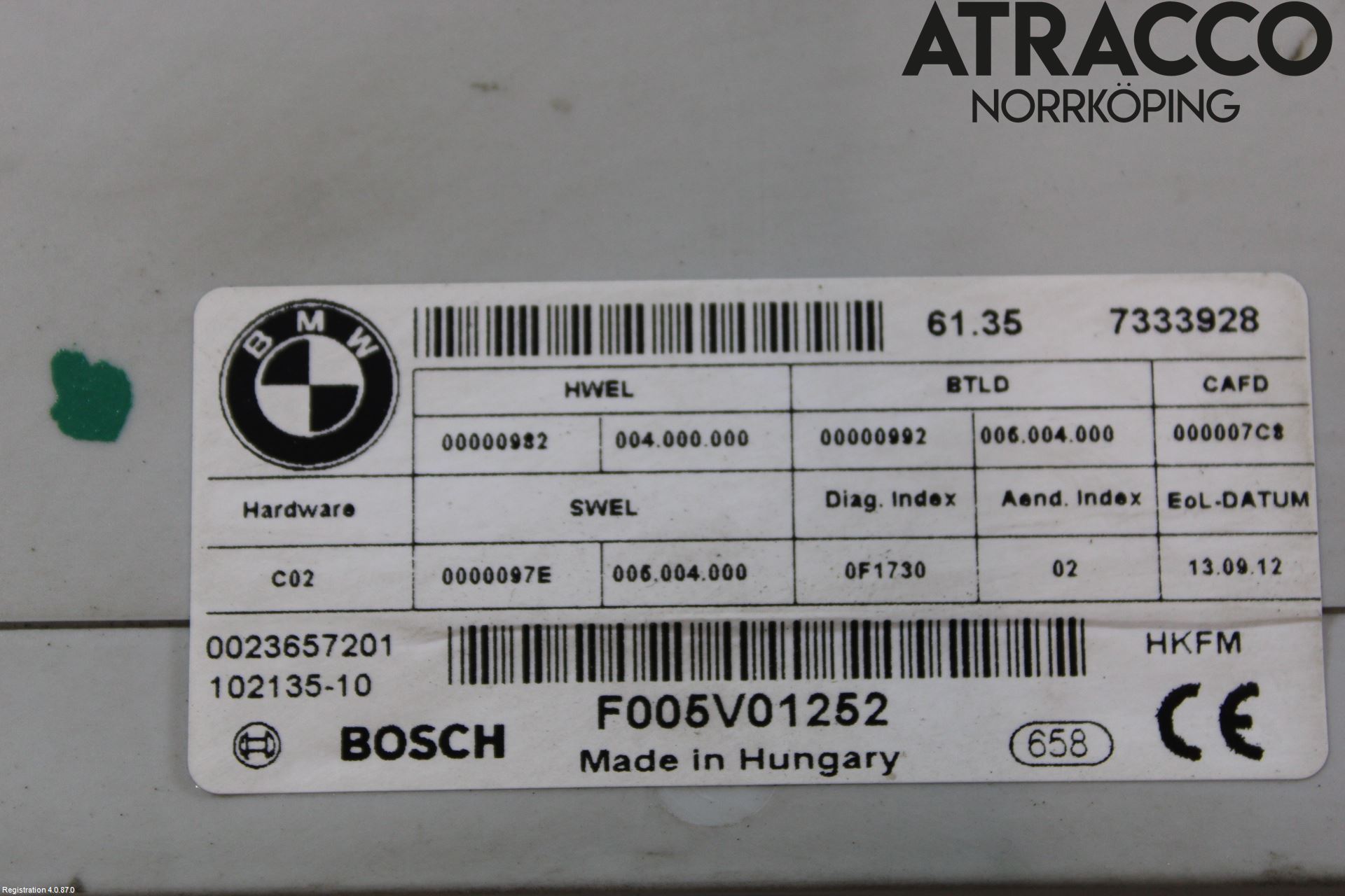 BMW 5 F10/F11/F18 09-17 Styreenhet Klima