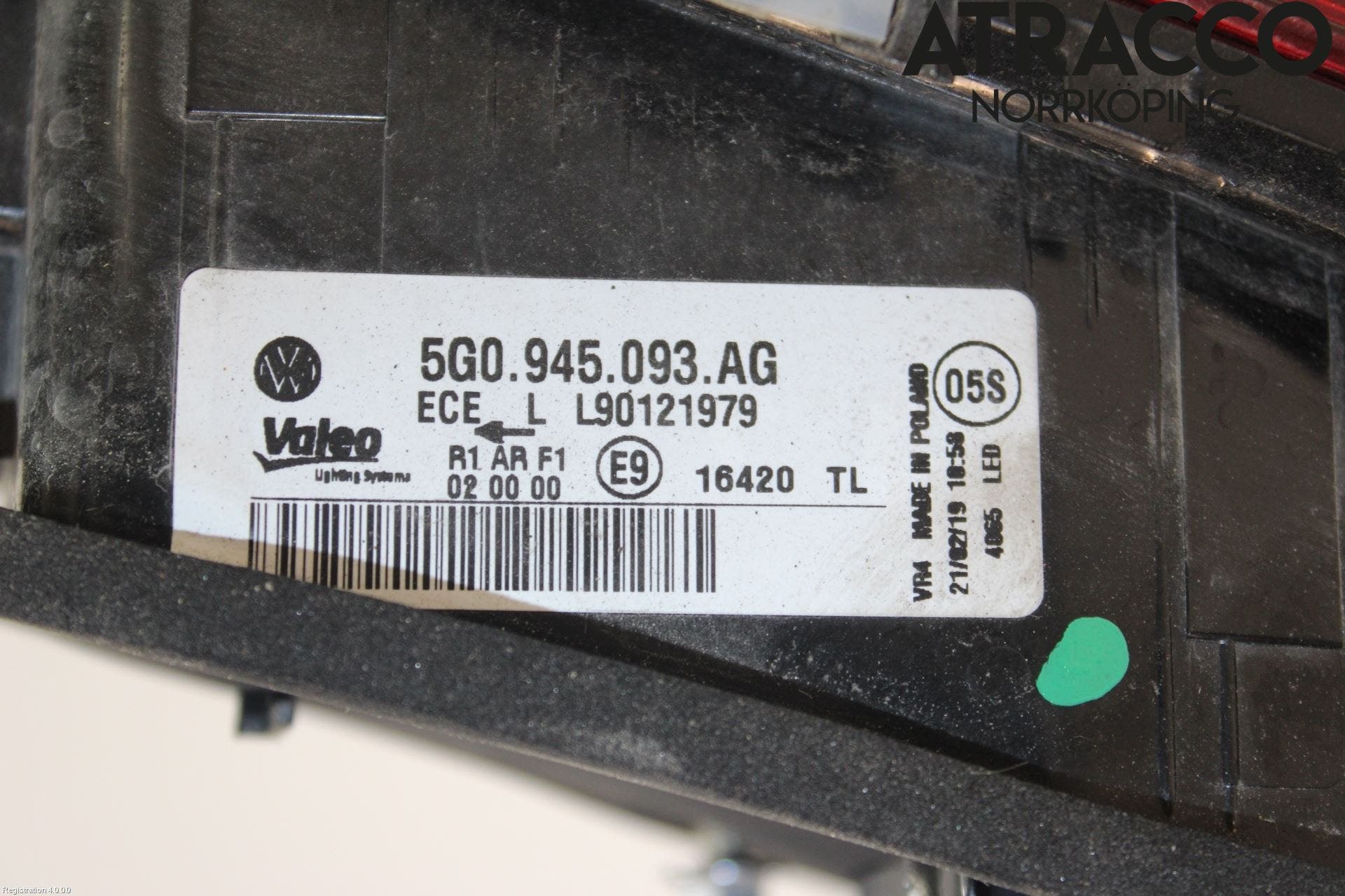 Volkswagen VW GOLF / E-GOLF VII 13-20 Baklykt Venstre På Luke(Indre
