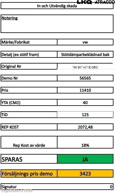 Volkswagen VW TOUAREG CR 18- Støtfanger Bak Overtrekk