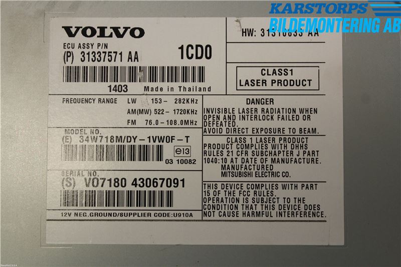 Volvo V70 14-16 Stereo Radio Med Cd