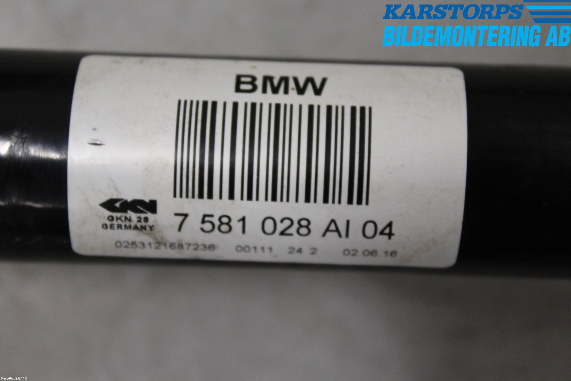 BMW 5 F10/F11/F18 09-17 Drivaksel Bak Kompl Høyre
