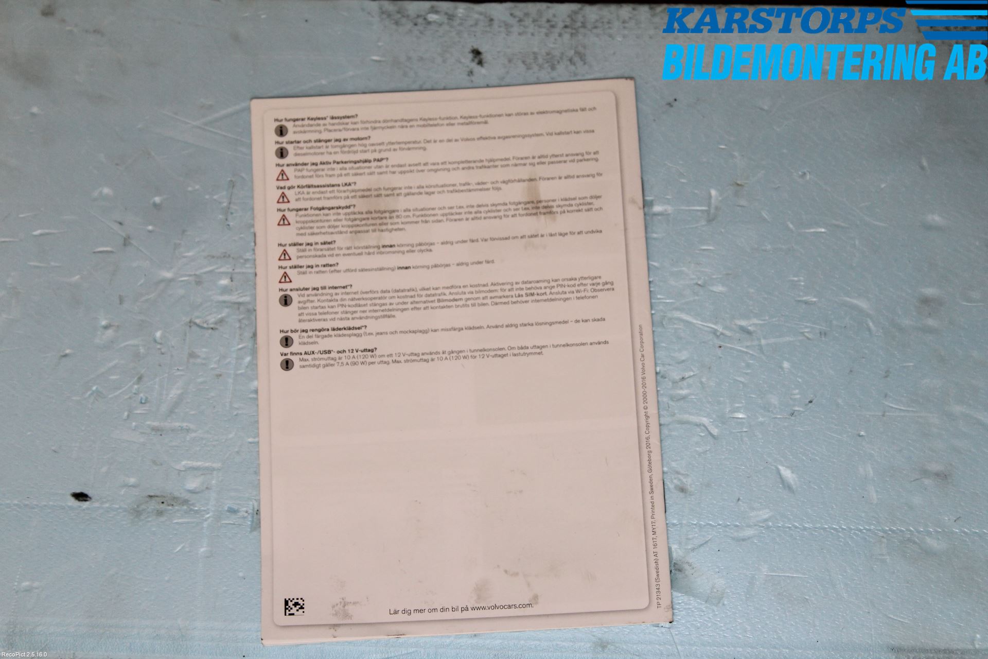 Volvo V60 14-18 Instruksjonsbok