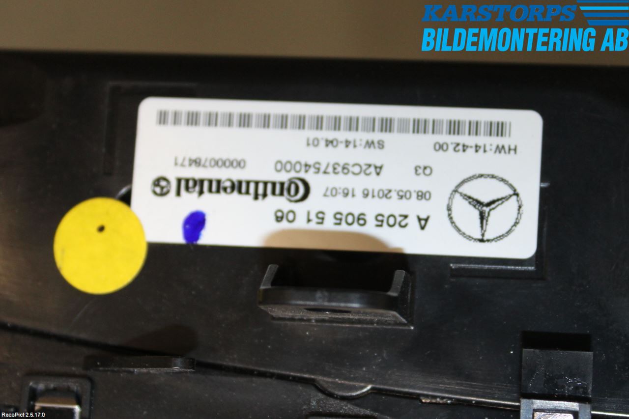 Mercedes-Benz MB C-KLASS (W205) 14-21 Varmeapparat Panel(Regulering)