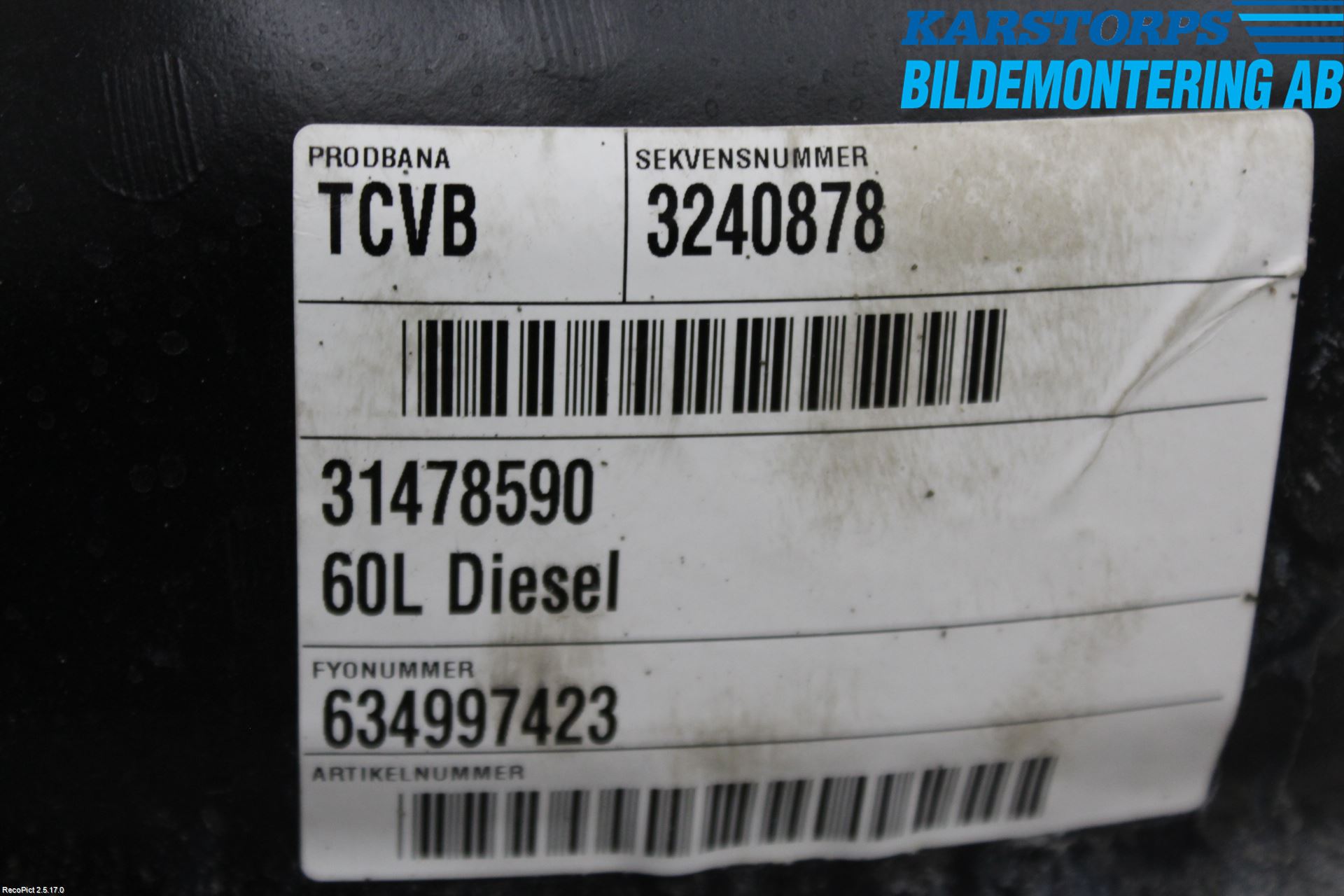 Volvo V90 17->> Drivstofftank Diesel