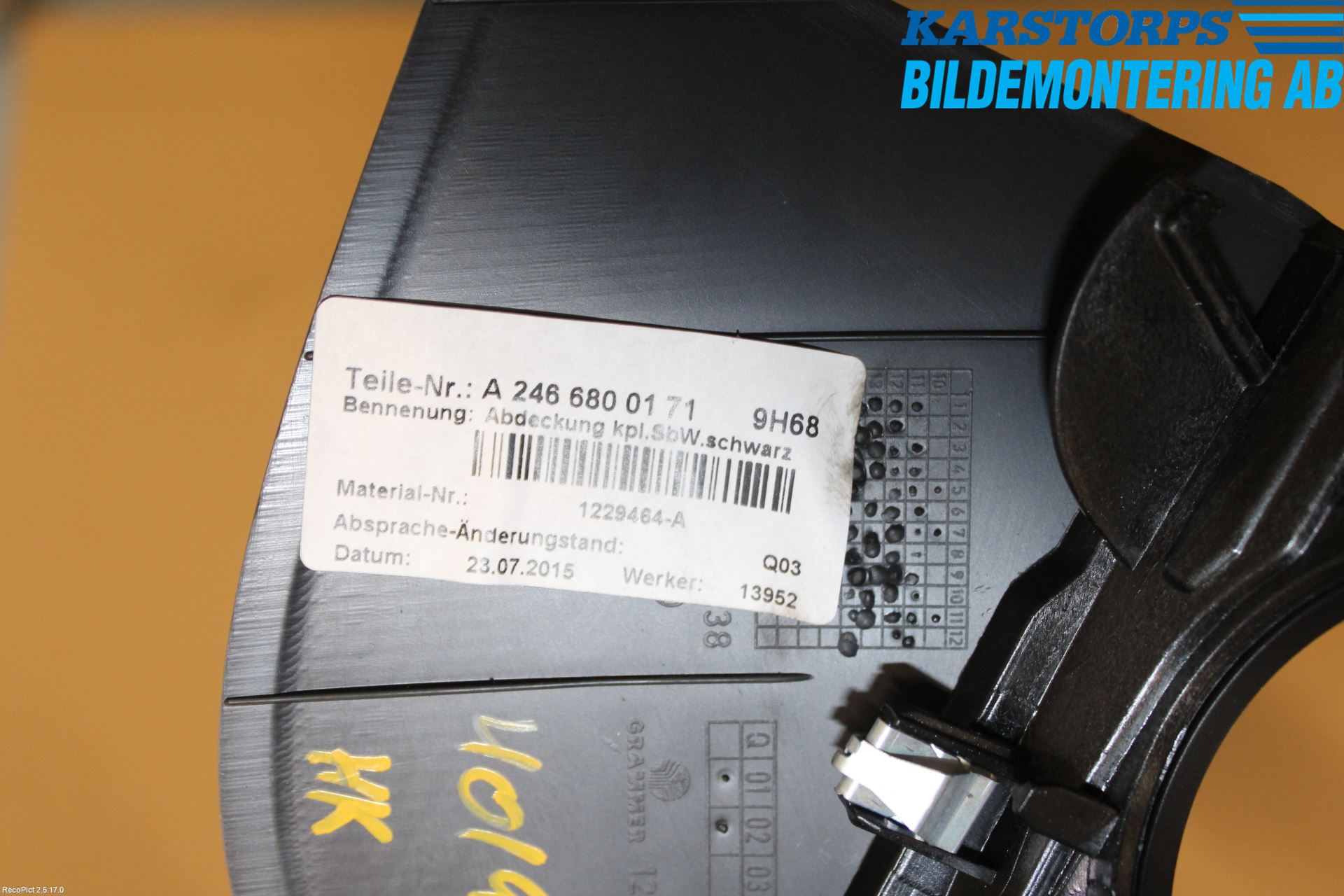 Mercedes-Benz MB B-KLASS (W246/W242) 12-19 Instrumentkonsoll Midt