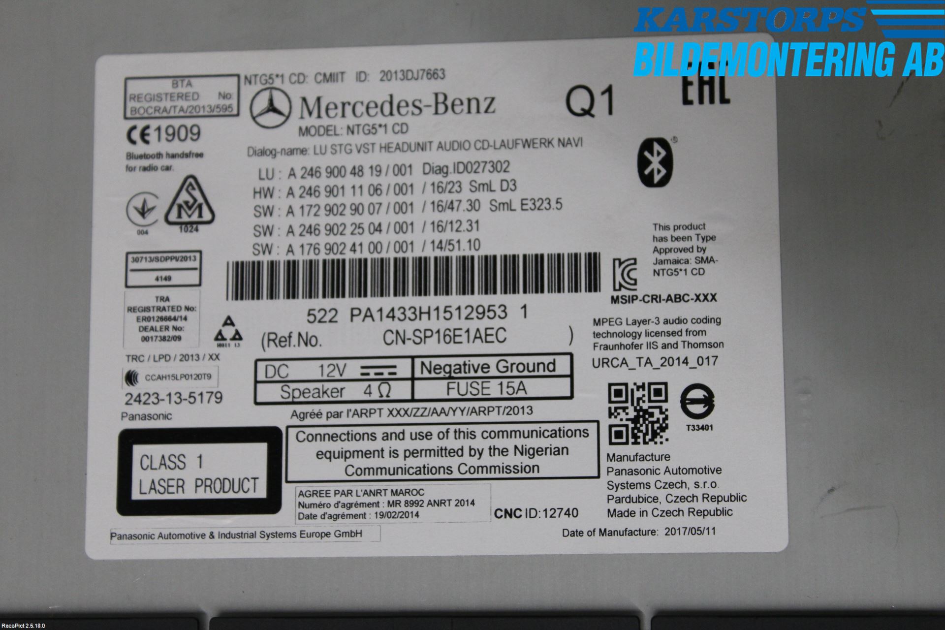 Mercedes-Benz MB CLA-KLASS (C117/X117) 13-19 Stereo Radio Med Cd
