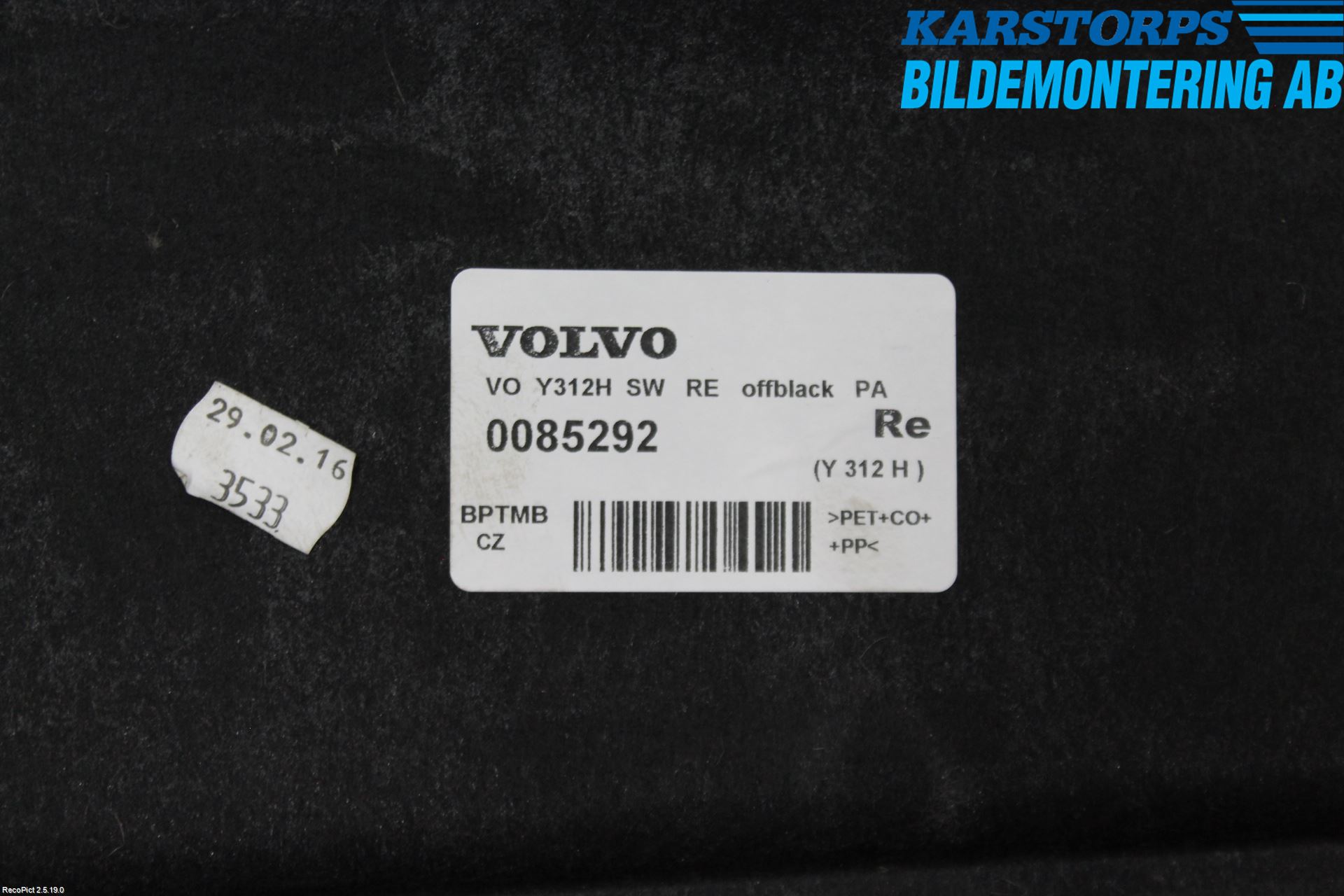 Volvo V60 14-18 Innr Bagasjeromkledsel