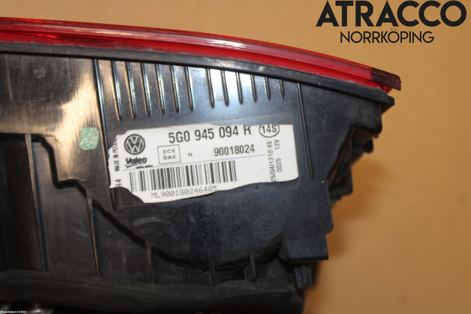 Volkswagen VW GOLF / E-GOLF VII 13-20 Baklykt Høyre  På Luke(Indre)