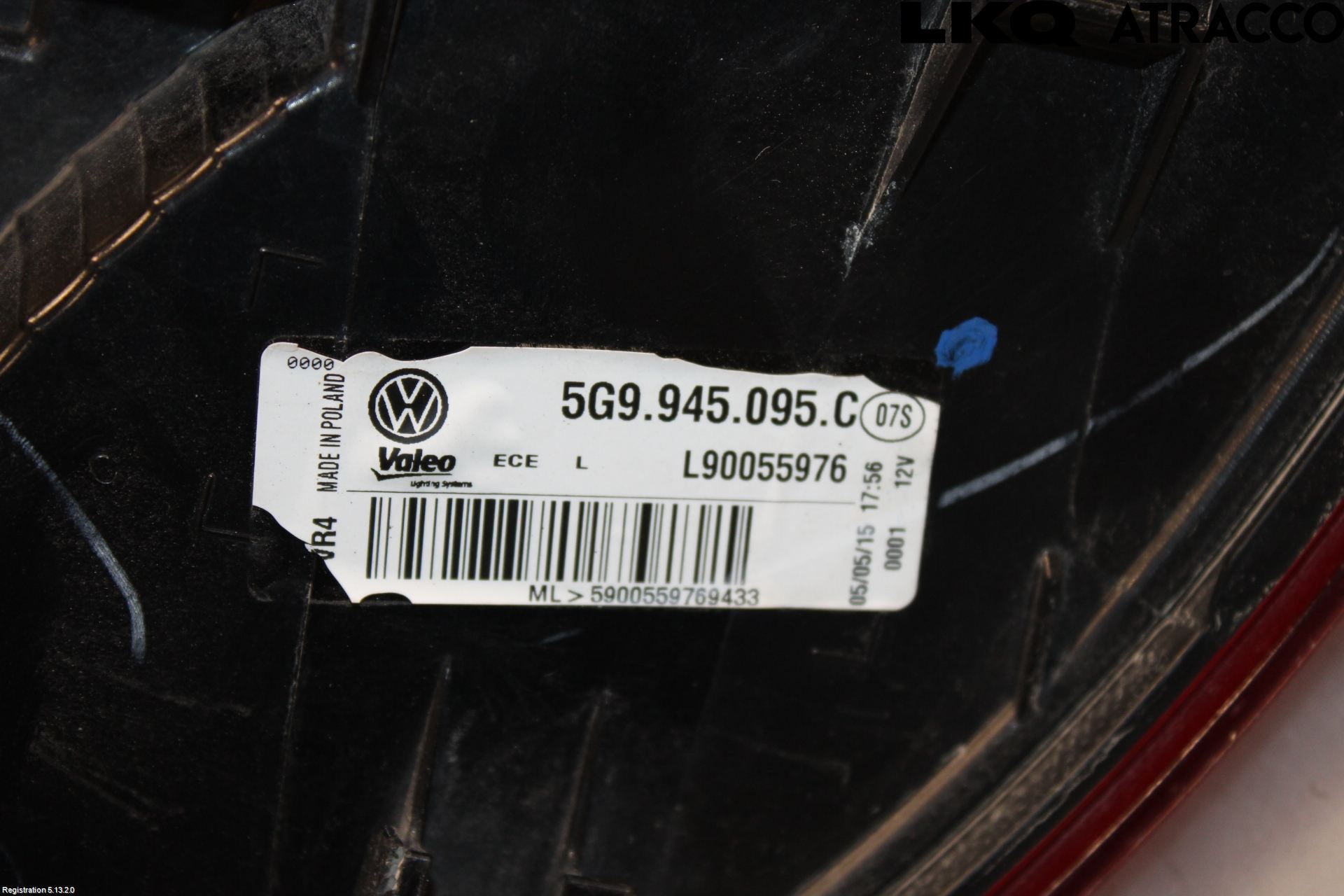 Volkswagen VW GOLF / E-GOLF VII 13-20 Baklykt Venstre