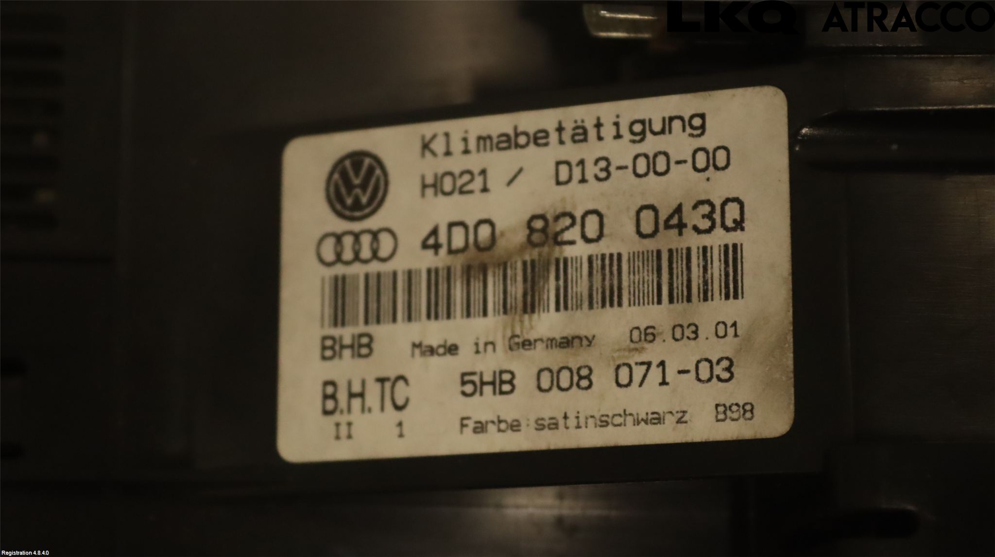 Audi A8/S8 4D 94-02 Varmeapparat Panel(Regulering)