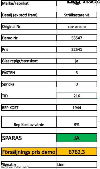 Mercedes-Benz MB EQE (V295) 22- Frontlykt Venstre