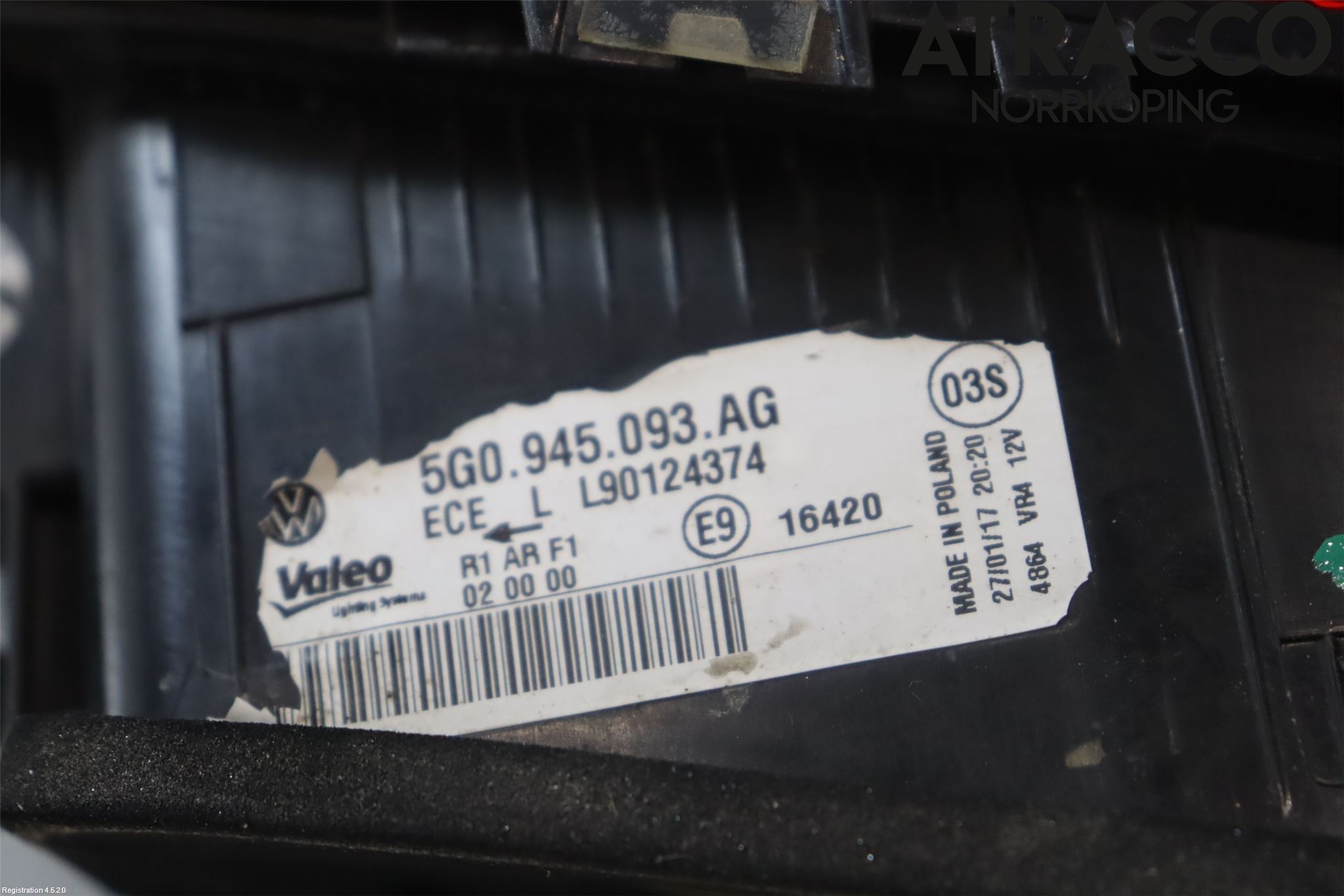 Volkswagen VW GOLF / E-GOLF VII 13-20 Baklykt Venstre  På Luke(Indre
