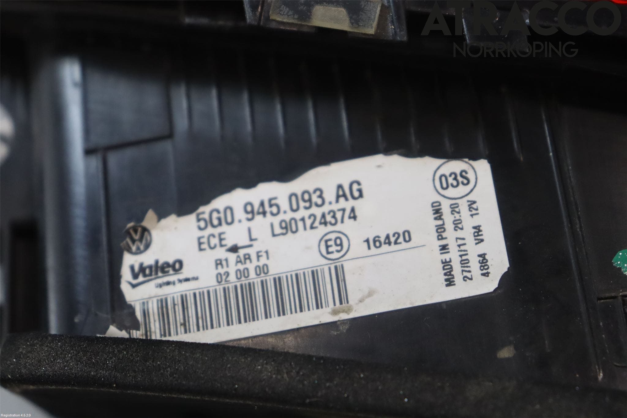 Volkswagen VW GOLF / E-GOLF VII 13-20 Baklykt Venstre På Luke(Indre
