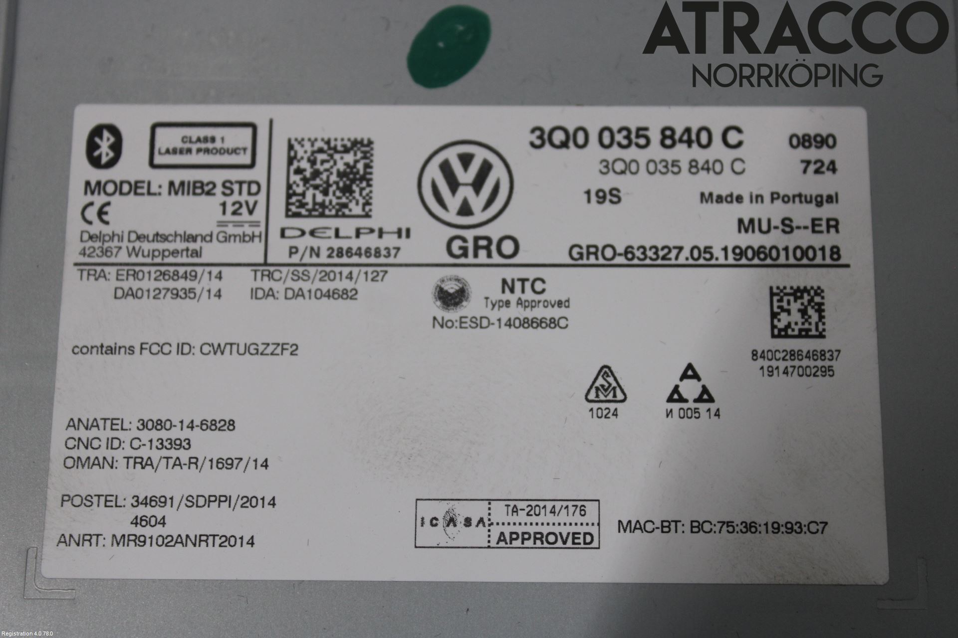 Volkswagen VW GOLF / E-GOLF VII 13-20 Stereo Radio Med Cd