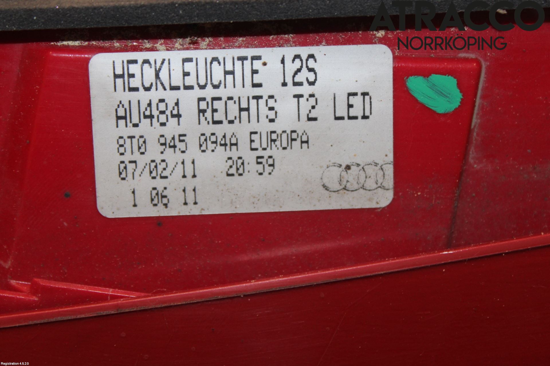 Audi A5 07-16 Baklykt Høyre  På Luke(Indre)