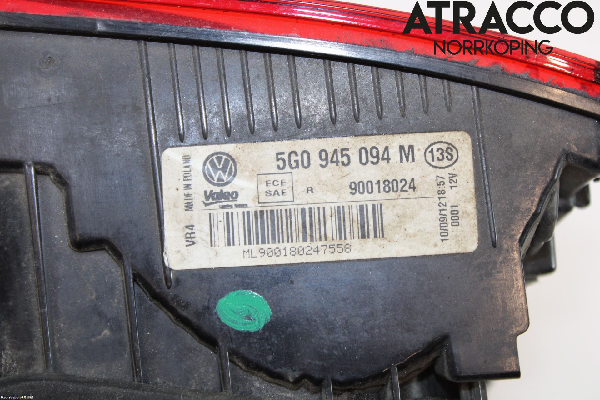 Volkswagen VW GOLF / E-GOLF VII 13-20 Baklykt Høyre  På Luke(Indre)