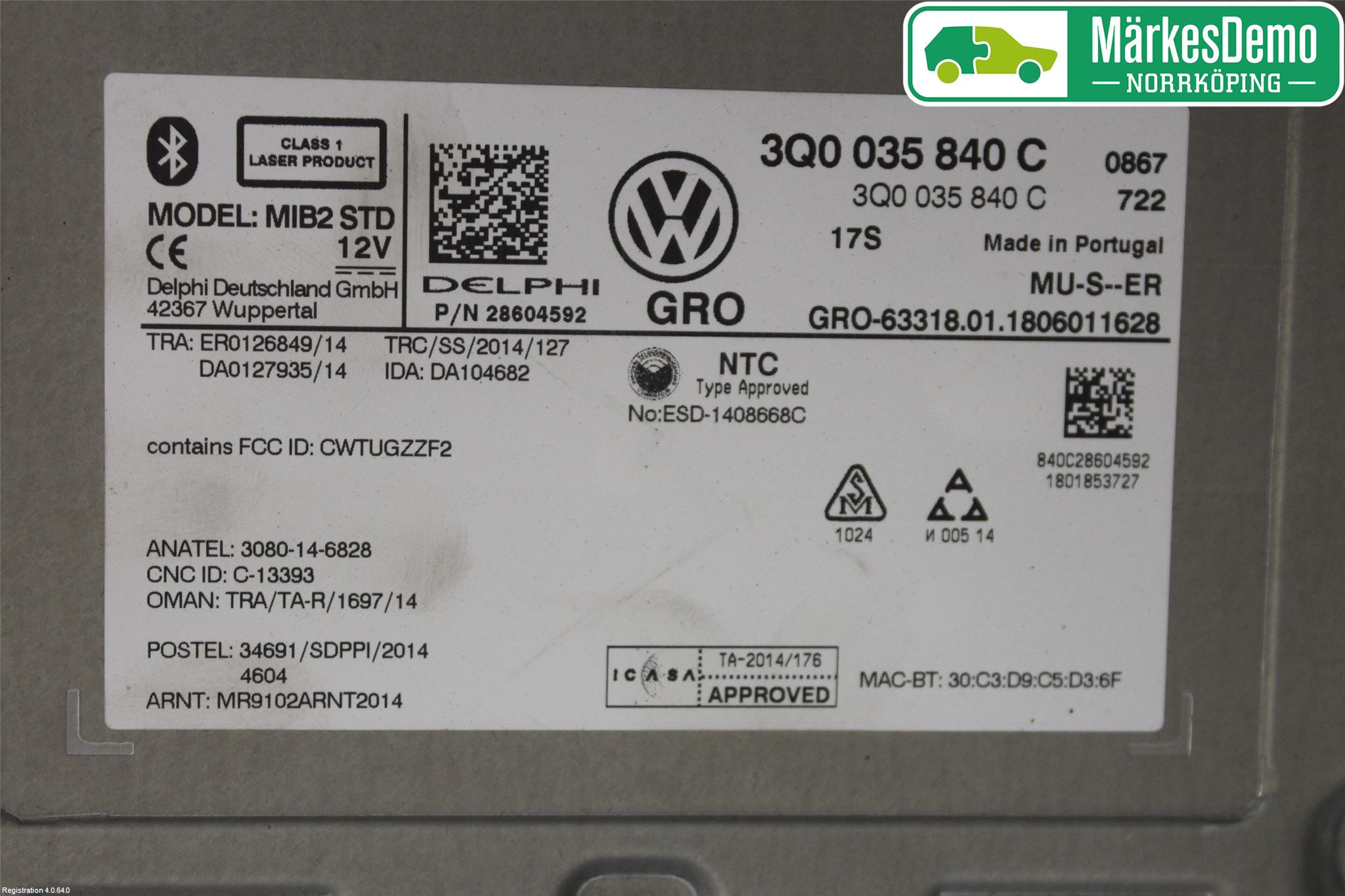 Volkswagen VW PASSAT 15-19 Stereo Radio Med Cd