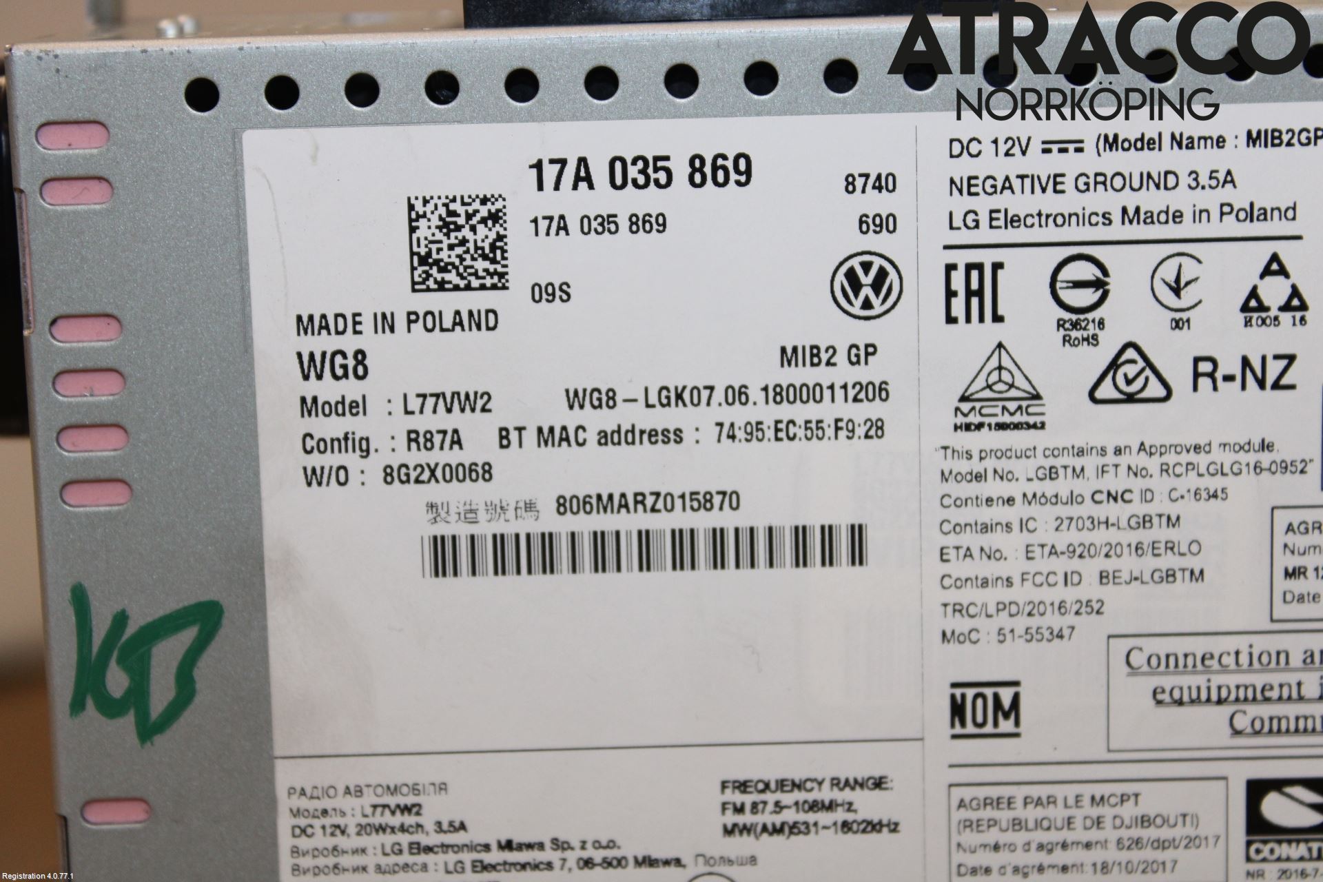 Volkswagen VW POLO VI 18->> Stereo Radio Med Cd