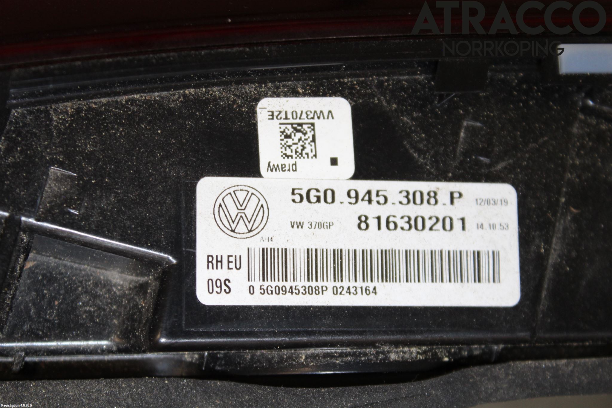 Volkswagen VW GOLF / E-GOLF VII 13-20 Baklykt Høyre  På Luke(Indre)