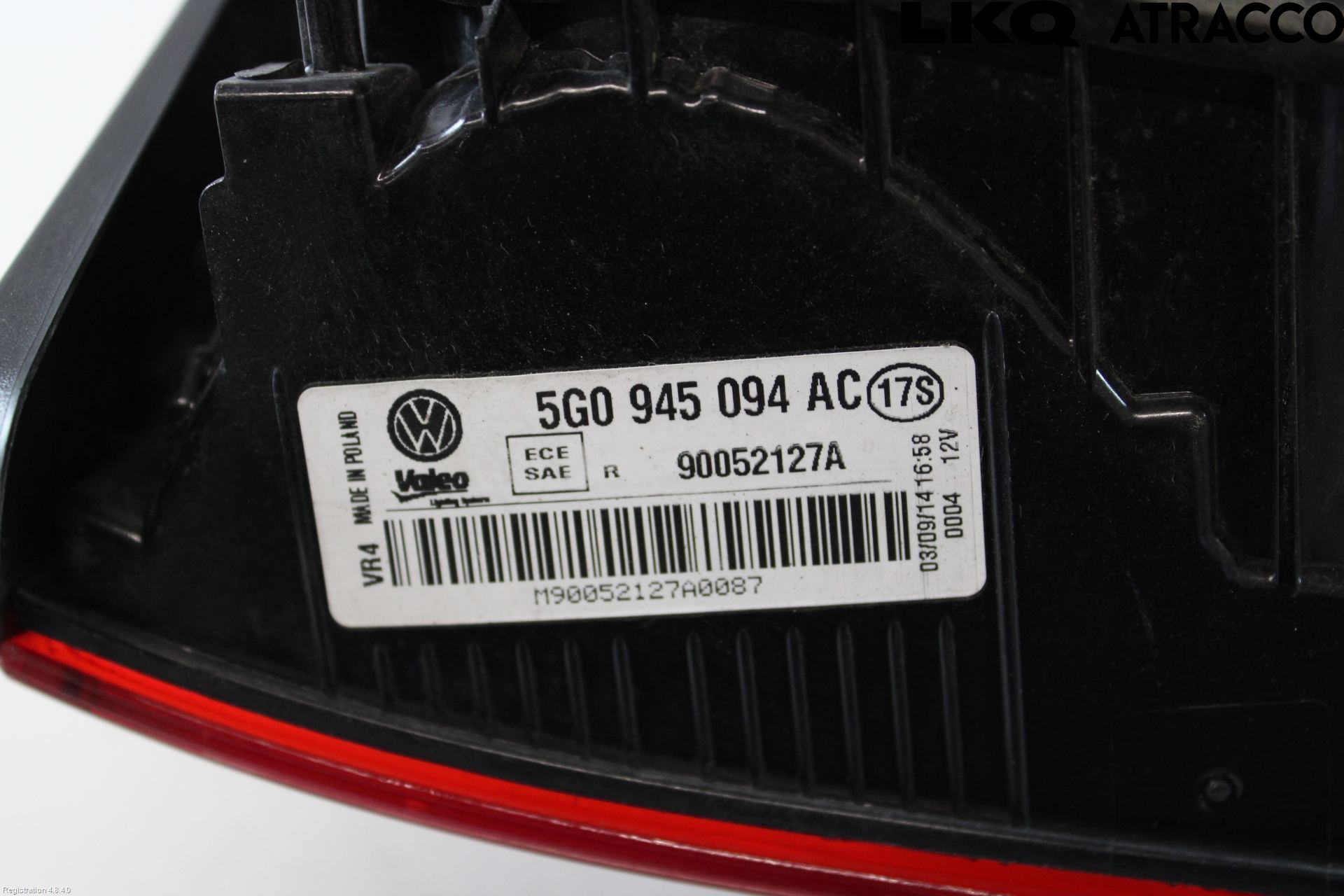 Volkswagen VW GOLF / E-GOLF VII 13-20 Baklykt Høyre  På Luke(Indre)