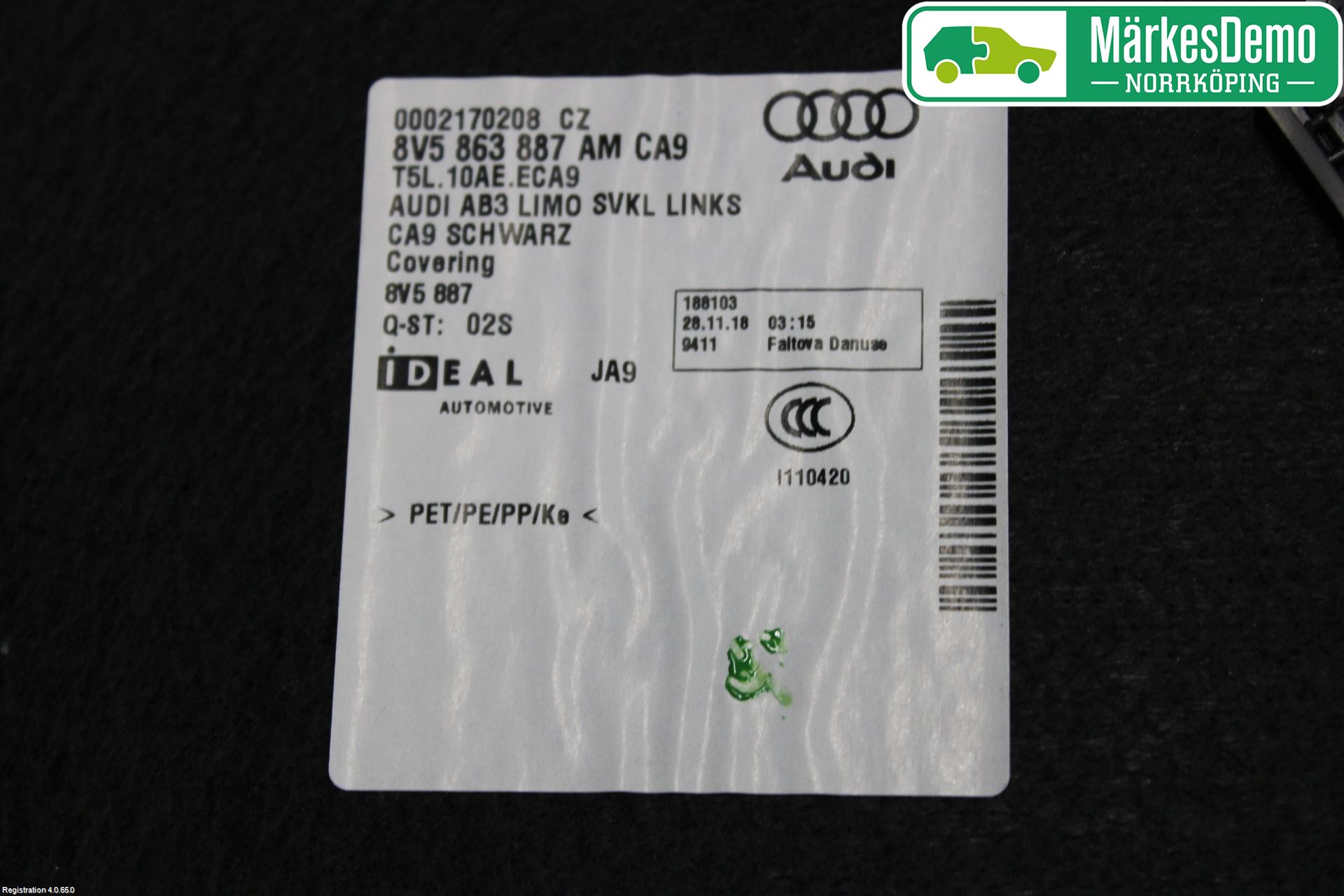Audi A3/S3 8V 13-20 Innr Sidetrekk-Deksel